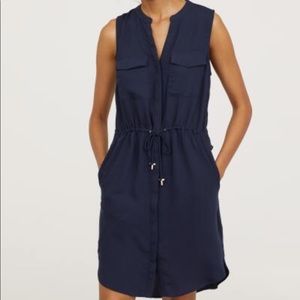 V- Neck Button-Down Draw String Dress